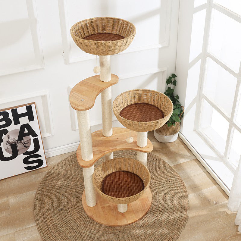 Luxury Large Wooden Cat Tree-with bowls