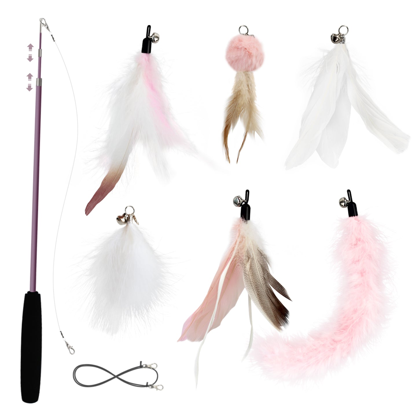Eco-Friendly Cat Teaser Wand with Natural Feather Refills (6 pcs)