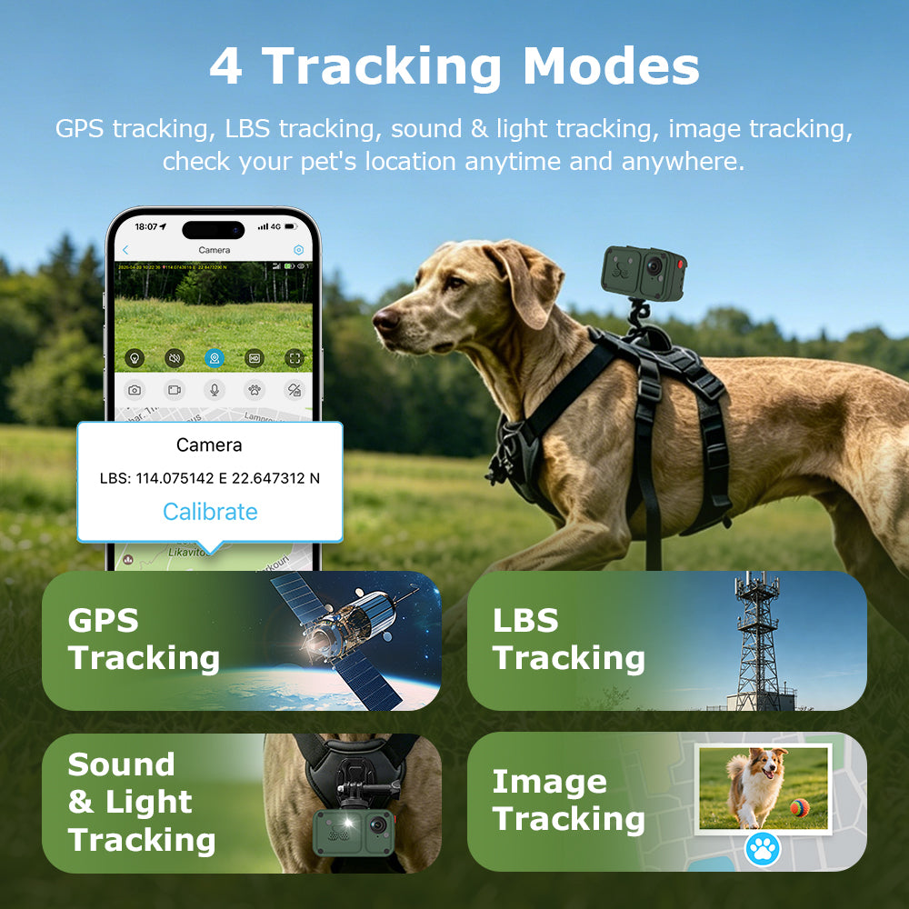 4G GPS ტრეკერი შინაური ცხოველებისთვის 1080P HD კამერით – მწვანე / ყვითელი