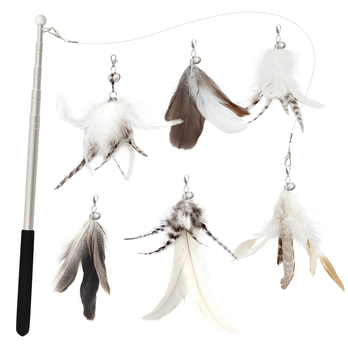Eco-Friendly Cat Teaser Wand with Natural Feather Refills (6 pcs)
