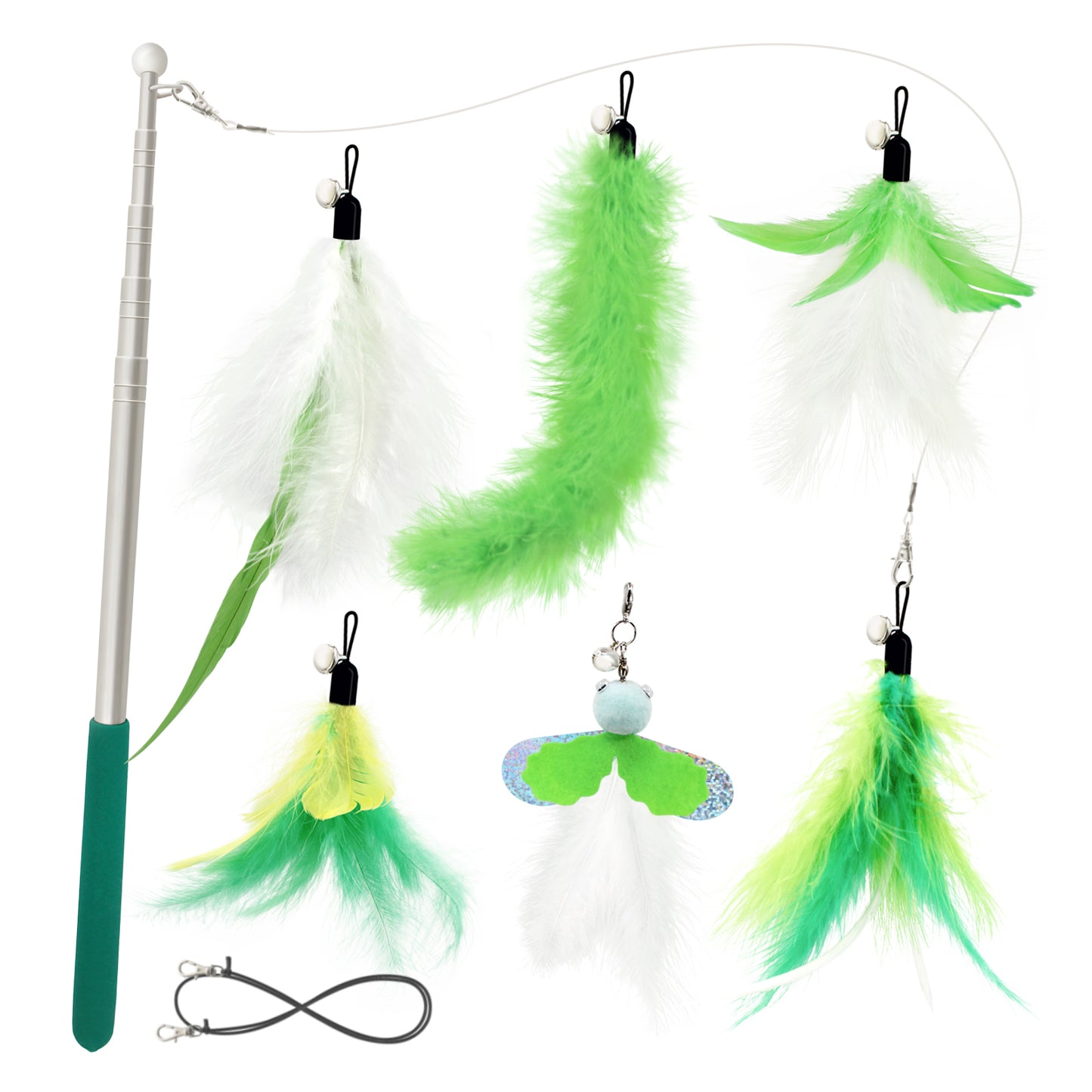 Eco-Friendly Cat Teaser Wand with Natural Feather Refills (6 pcs)