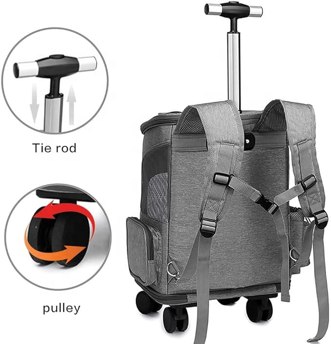 Luxury Wheeled Pet Carrier Backpack & Travel Trolley