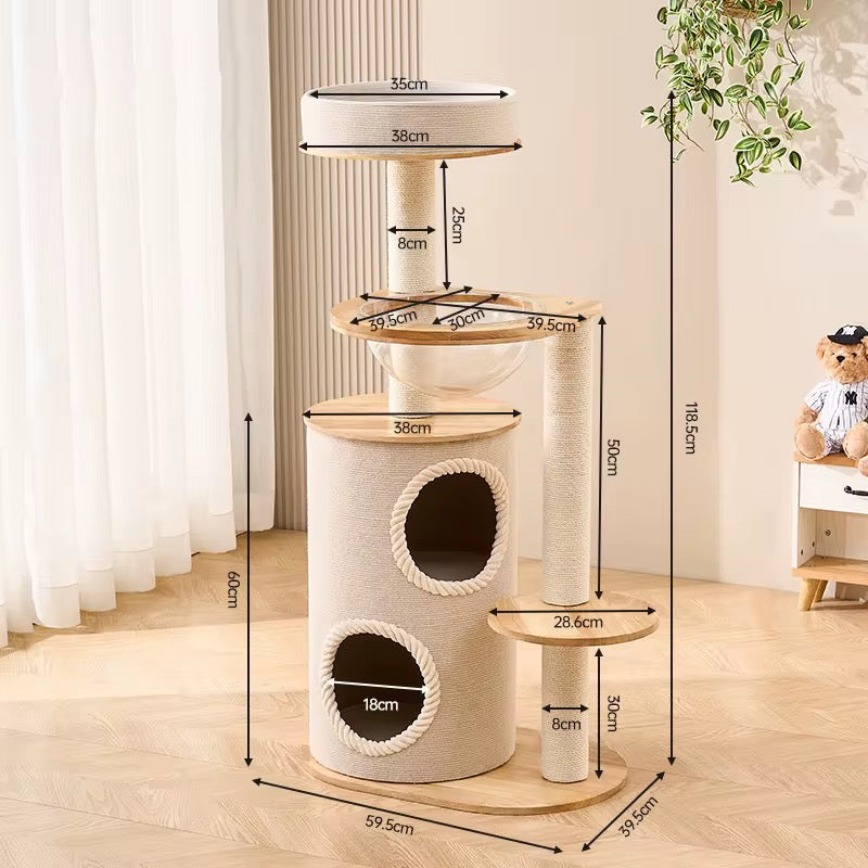 Luxury Large Wooden Cat Tree-with Tunnel