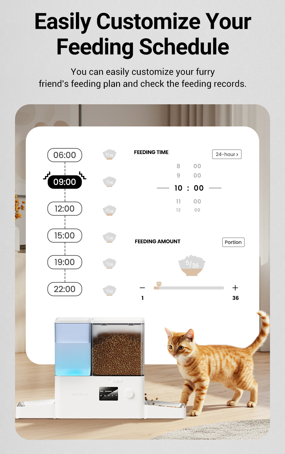 2 in 1 / 8.5 L Wi-Fi Automatic Pet Feeder with Gravity Water Dispenser- ROJECO