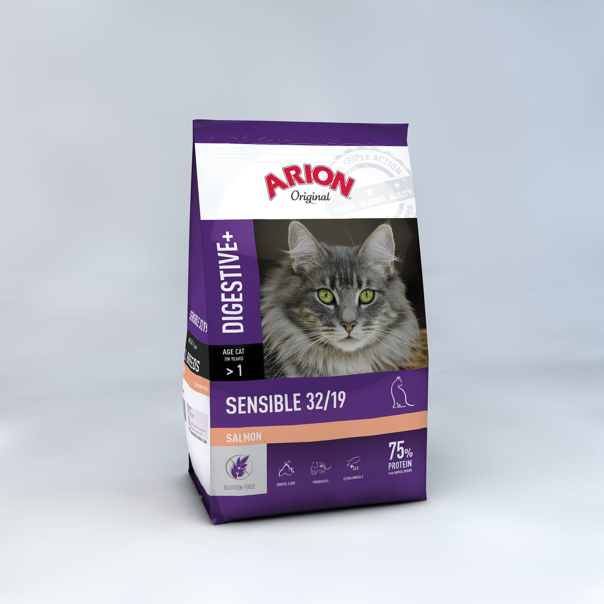 ARION Original Digestive+ Sensible — მგრძნობიარე მონელების მქონე კატებისთვის (ორაგულით) (2კგ)