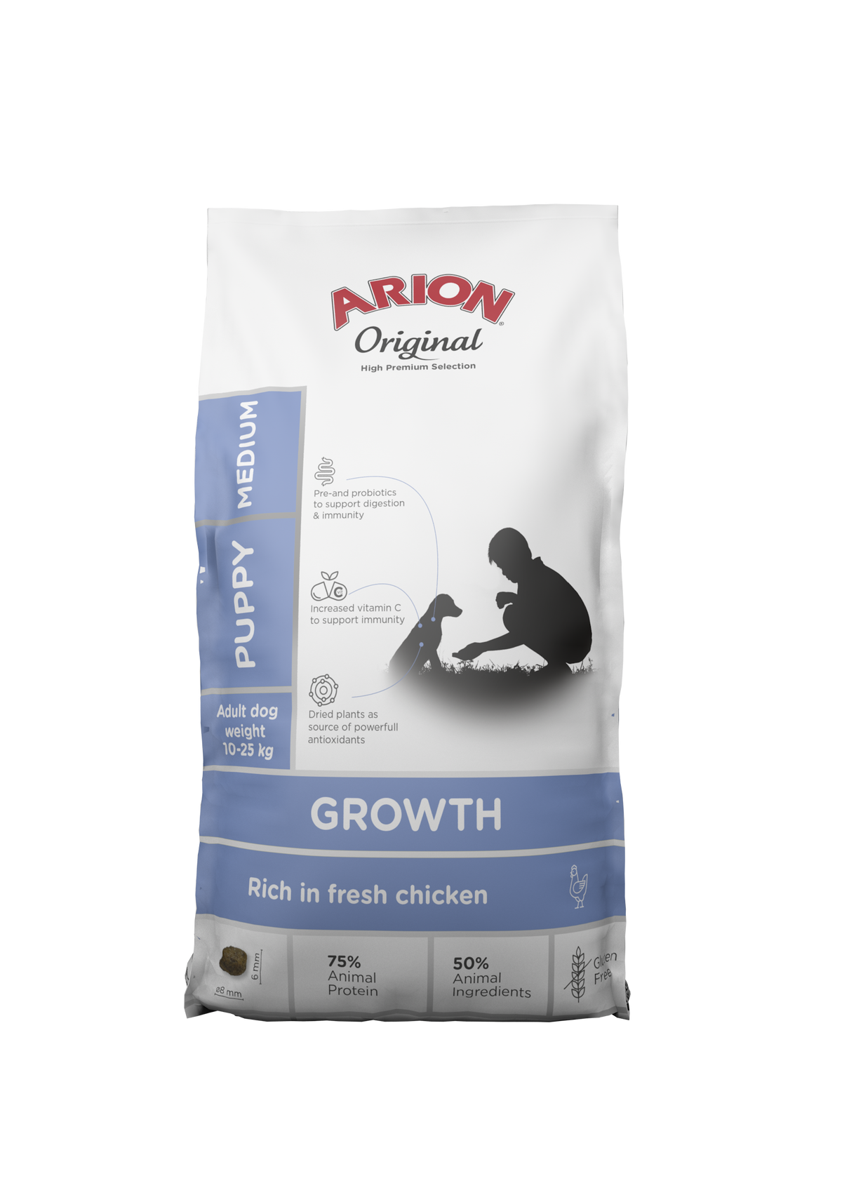 ARION Original Growth — აქტიური ზრდა — საშუალო ჯიშის ლეკვებისთვის (ქათმით)  (2კგ)