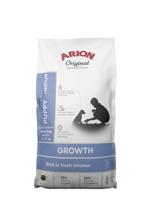 ARION Original Growth — აქტიური ზრდა — საშუალო ჯიშის ლეკვებისთვის (ქათმით)  (2კგ)