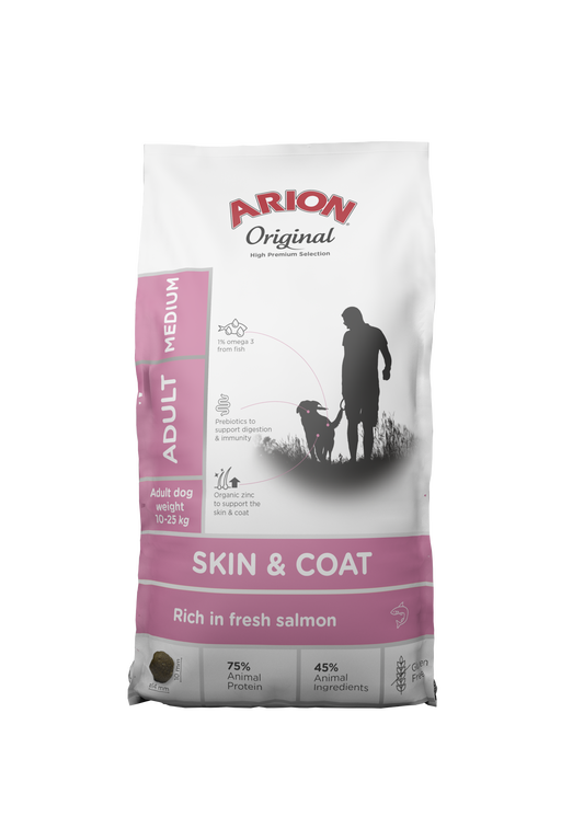 ARION Original Skin & Coat Medium — ჯანსაღი კანისა და მბზინავი ბეწვისთვის — საშუალო ჯიშის ზრდასრული ძაღლებისთვის (2კგ)